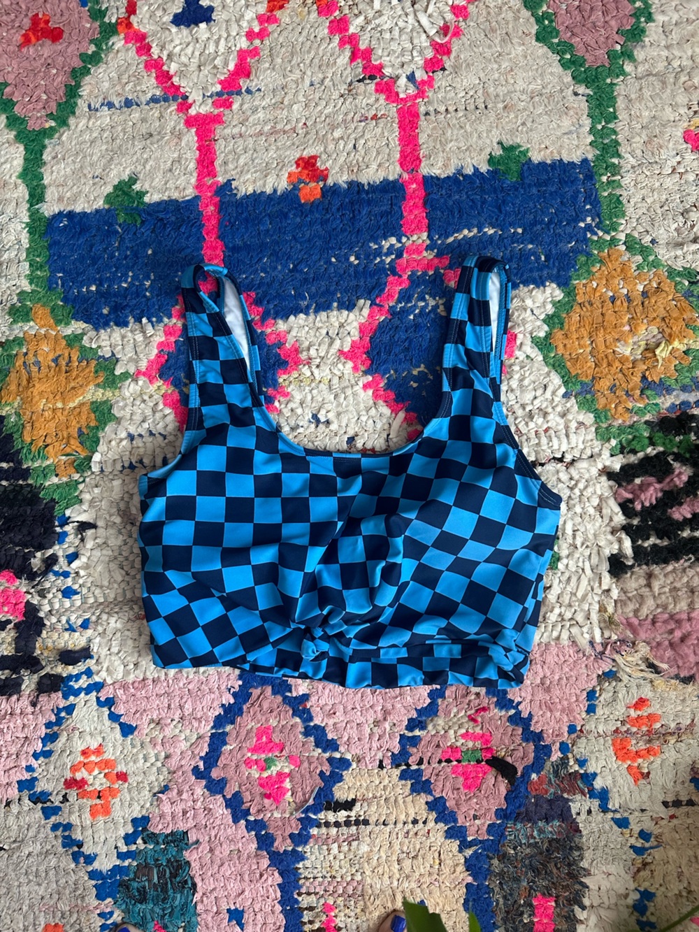 Traveler Swim Top - Blue Check Knot Front